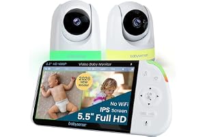 Babysense Full HD Split-Screen Baby Monitor with 2 PTZ Cameras, Two-Way Talk, 6-Color Night Light, 5000mAh Battery, Long Rang
