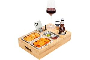Cinnani Couchbar aus Bambus, Sofa Organizer auf dem Beistelltische Couchtisch, Couch butler,Snackbox mit teilbaren Fächern Ideal für Wohnzimmer Schlafzimmer Garten Camping sowie als Geschenk