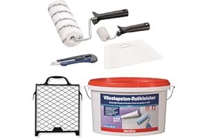 BODENMEISTER Tapezierset Vliestapete Tapezierwerkzeug komplett Fertigkleister, Kleisterroller, Cutter, Abstreifgitter, 6-teilig