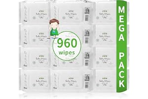 Nateen Baby Wipes,80s x 12 Packs (960 Wipes), Wipes with 99% water for Baby,Baby Wet Wipes for Sensitive Skin,Pack with Lid Cover.