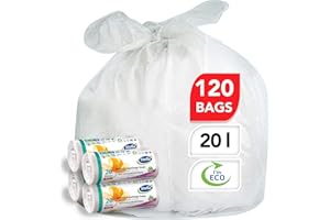 Stella Pack Sacs Poubelle 20 L Blanc Écolos Sacs Recyclables Sac Plastique Transparent 20l Ultra-résistants Flexibles 120 Pcs Fermeture Wave-top Pratique Durable et Écologique