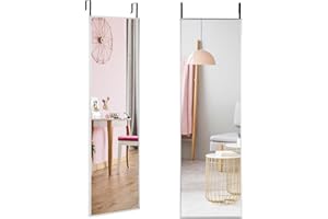 RELAX4LIFE Over the Door Mirror, 120 x 37cm Full Length HD Glass Mirror with Hooks, Wall Mounted Hanging Mirror for Bathroom Bedroom Wardrobe(Silver)