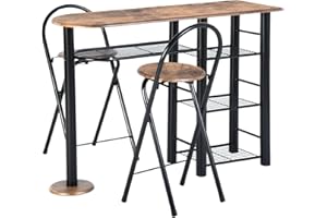 GOKHOMX Bistro Table Set with 2 Folding Chairs, Dining Table with 2 Chairs, Kitchen Table Small with 2 Folding Chairs, Dining Table Set for 2 People, Bar Table with Bar Stools for Kitchens Bars
