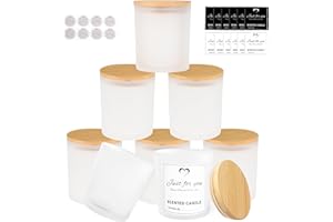 CONNOO 8 Pack 14 OZ Frosted Glass Candle Jars with Bamboo Lids for Making Candles, Large Size Empty Candle Tins with Sticky Labels - Leakproof & Dishwasher Safe.
