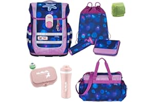 McNeill Schulranzen Mädchen 1. Klasse 9-TLG. Set Ergo Complete Ocean mit Sporttasche und Regenschutz