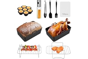 UENNM 10 pièces Accessoires pour Friteuse à Air, Silicone Réutilisable Accessoires Compatible pour Ninja Air Fryer AF400UK & AF451UK & Tower T17088 & AF300UK, Friteuse à Air Double 7,6 L-9,6 L