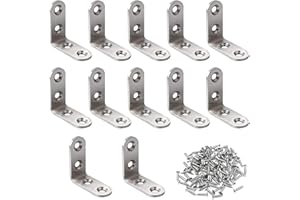 BUTYEAK Équerre de Fixation Inox, Angle Droit Support, Supports à Angle Droit De 90 Degrés, 12 Pièces 40x40mm Raccord D'angle, Renforts D'Angle pour la Fixation et la Réparation de Meubles avec 50 Pièces Vis