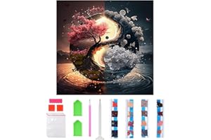 Bixury Albero della Vita Set per Pittura Diamante 5D Fai Da Te con Numeri - Strass Ricamo a Punto Croce - Decorazione per Casa 30 x 30 cm