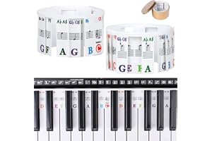 HUANMIN Adesivi per Tastiera di Pianoforte, 88 Tasti Guida Alle Note di Pianoforte, Adesivi per Pianoforte Riutilizzabili, Etichette per Note di Tastiera di Pianoforte per Principianti