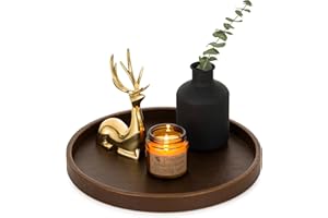 Hanobe Vassoio decorativo rotondo: vassoio decorativo in finta pelle per tavolino da caffè, 30,5 cm, piccolo cerchio marrone per bar, ottomano, feste, moderno, casa, cucina, bancone centrotavola