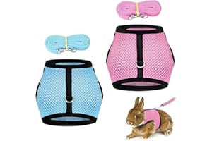HACHERA Pack of 2 Rabbit Running Harness, Mesh Rabbit Harness, Breathable Small Animal Harness with Lead, Hamster Vest for Small Bunnies, Other Small Pets Walking (Pink and Blue)