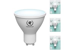 ESPARTAN TECHNOLOGIES CORPORATION ESPARTAN - Bombillas LED GU10 Luz Fría 7W, 6400K, 510 Lúmenes, Equivalente a 40W Bombilla Incandescente, GU10 LED, Bombilla LED Dicroica, Casquillo GU10, Bombilla Bajo Consumo - Pack 3