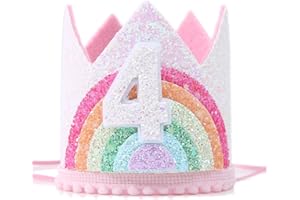 JIOLINK Corona Compleanno Bambina, Coroncina Bambina 1 Anno, Corona di Compleanno Arcobaleno con Elastico, Decorazioni per Feste Compleanno, Carnevale