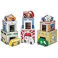 Melissa & Doug Nesting & Sorting Buildings & Vehicles | Wooden Toy & Trains | Trucks & Vehicles | 2+ | Gift for Boy or Girl