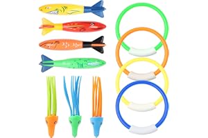 HXC 11 stycken dykringar för barn, dykleksaker, set, innehåller 4 dykringar, 4 Toypedo-banditer, 3 bläckfisk, dykleksaker, un