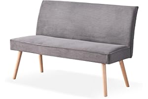 ‎B&D HOME B&D home Sitzbank Paul, Kord Stoff Esszimmerbank 120cm gepolstert Holzbank für Esszimmer, Flur, Garderobe mit Massivholzbeinen, skandinivisch modern Design, Anthrazit, 11309-120-ANTR