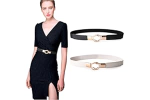JasGood Women's Skinny Elastic Waist Belt, Stretch Retro Waistband for Dress 2 Pack