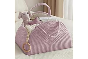 YUEMING Organisateur de Couches Bébé, Rangement Grand Bebe avec Compartiments et Poignées, Couches Bebe Portable, Panier Organisateur Bebe de Corde en Coton Cadeau pour nouveau-né (Rose)