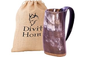 DIVIT HORN Chope à Boire de Style Viking Divit | Authentique chope en Corne de bière médiévale | Capacité de 700 ML (24 oz) | Coupe en Corne de la Plus Haute qualité (Eternal, Polished)
