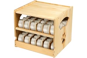 Jerylota Organizador de latas de comida para gatos para despensa, almacenamiento de latas de madera apilable de 2 niveles, organizador de latas para nevera, armario, cocina, capacidad para 36 latas de