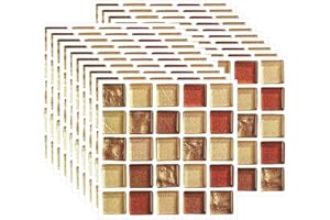 FBBULES 20PCS Mosaic Style Decorative Tile Stickers, Self Adhesive Wallpaper Waterproof Peel and Stick on Wall Glass Furniture for Kitchen Bathroom Room Transformation, Yellow (10x10cm/4x4inch)
