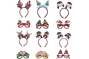 NFHKPA 6pcs Occhiali di Natale Montatura e 6pcs Cerchietto Natalizio, Creativi Natale Occhiali Cornice, Occhiali da Festa di Natale Cerchietti Natalizio per Bambini e Adulti Per Occhiali Costume Di Natale