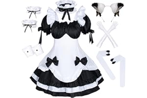 Wannsee Anime French Maid Apron Lolita Fancy Dress Cosplay Costume Furry Cat Ear Gloves Socks Set