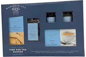 ACL STORES Tea And Biscuit Gift Set - Traditional Time For Tea Gift Hamper - Tea, Shortbread Fingers, Strawberry Preserve, Lemon Curd, And Fruit Cake - Afternoon Tea Hamper - Hamper Gifts For Women Men (Blue)