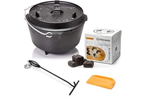 ‎PETROMAX Petromax Feuertopf Starterset ft9 (Dutch Oven mit Standfüßen) inkl. Kohlen + Deckelheber + Schaber