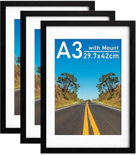 Zueyunstoo A3 Picture Frame with Mount, Pack of 3 Black A3 Poster