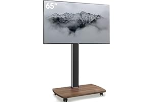 Soporte de TV AOKCOS Enrollable con Estante de Madera, Soporte de TV con Ruedas para TV de 32-65", Regulable en Altura Giratorio, máx. VESA 400x400mm