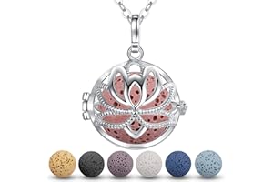 EUDORA Harmony Ball Aromathérapie Huiles Collier Diffuseur Essentielles pour Femmes Collier Pendentif Filles Bijoux Cadeau avec 7 PCS Pierre de Lave, Chaîne 61cm.