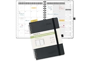 POPRUN Agenda Mensuel 2025 2026, De Juil 2026 à Déc 2026-18 Mois 22 x 16,5 cm, 2 Pages par Mois Planner Scolaire Couverture Souple Spirale, Règle Signet, Papier 100g/m², Noir