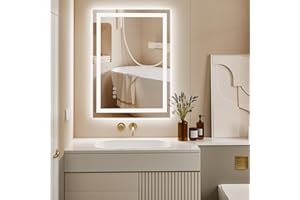 ChillCruiser 500x700mm LED Bathroom Mirror,Smart control Vanity Mirror with Front & Back Lighting,3-Colour,Dimmable,Anti-Fog,Horizontal/Vertical Mount