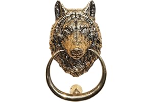 ANATOLICA Wolf Head Door Knocker,6.3 inches Tall,Solid Brass,Wolf Front Door Ornament(Antique Brass)