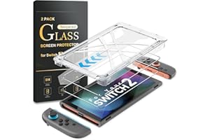 LXFEIFANTECH Gehärteter Glasschutz für Switch 2 2025, Switch 2-Zubehör mit automatischer Ausrichtung OneTouch-System, blasenfrei, 9H Härtegrad, kratzfest, fingerabdruckabweisend, transparent, HD-klar [2er-Pack]