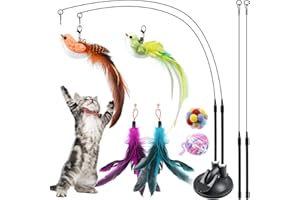 ROSAUI Cat Toy, Cat Toys Self-Entertainment - Interactive and Stimulating for Cats - Complete Set with Bird, Suction Cup Cat Wand, and More