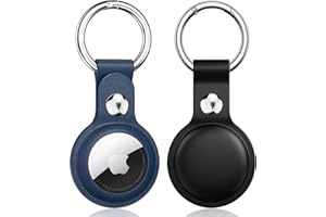 Meliya Custodia AirTag Portachiavi per Apple Airtag, Pelle Custodia con Portachiavi, Pelle Cover Protettiva per AirTag Tracker per Zaini e Animali Domestici (bNero+Blu navy)
