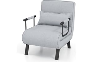 RELAX4LIFE Folding Sofa Bed, 4-in-1 Convertible Lounge Recliner Sleeper with 6-Position Adjustable Backrest and Removable Pillow, Upholstered Single Sofa Chair Guest Bed for Home Office (Light Grey)