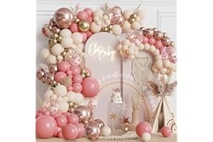 LUOBITO Luftballon Girlande Rosa Gold, 128 Stück Retro Rosa Rosegold Ballon Girlande, Luftballons Pastell Rosa Beige Weiß für Boho Geburtstag Hochzeit Verlobung Babyparty Party Dekorationen