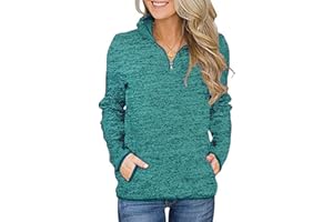 iWoo Damen Sweatshirt 1/4 Reißverschluss Pullover Langarm Jumper Bluse Tops Lose Casual Stehkragen Langarmshirt mit Taschen