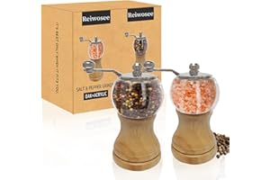 Reiwosee Molinos De Pimienta, Molinillo De Sal Y Pimienta, Madera Maciza Con Molinillo De Cerámica Ajustable Fuerte, 2PCS Clásico Conjunto De Molinos De Pimienta Y Sal a Mano, Material Ep Acrílico