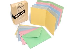 ‎JAPUN Japun - 50er Set blanko Falt-Karten inkl. Briefumschläge, Klapp-Karten zum gestalten, beschriften oder bedrucken - DIN A6 / C6 - pastell mix bunt