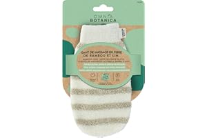 OMNIA BOTANICA - Gant de bain bi-matière - Lin et bambou - Massage et gommage corps en douceur - Gant de massage - Convient à tous les types de peaux - spa - Exfoliation douce