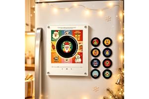 Jul vinylspelare kylskåpsskiva NFC magnetisk musiklåda set (Chris A) | Retro mini vinylskivspelare inspirerad magnetisk musiklåda med 9 skivor i vinylstil och LED, för juldekor och present