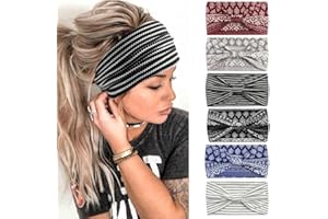 MIQIQAO 6 Pcs Headbands for Women's Hair UK Head Scarfs Wide Soft Ladies Headband Boho Fashion Bandanas Knot Adult Hairbands Elastic Sport Running Yoga Head Wraps (P6TiaoWen)