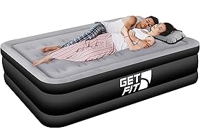 Get Fit Air Bed with Built In Electric Pump - Premium Double Size - Blow Up Bed with 2 x Free Pillows - Elevated Inflatable Air Mattress for Outdoor, Camping, Tents - Black/Grey