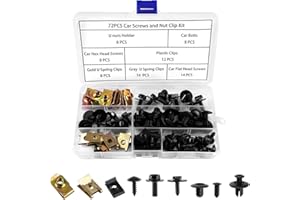 VYLRO 72 Piezas Grapas Coche, Tornillos Coche y U Clips de Grapas, Juego Universal de Tornillos de Carrocería, Kit de Clip para Coche, para Montaje de Matricula, Guardabarros & Acessorios Carros