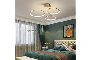 WJYCYN Lampa sufitowa LED Złoty pierścień Nowoczesny ściemnialny z pilotem Metalowy akrylowy okrągły żyrandol Salon Kuchnia Sypialnia Biuro Jadalnia Lampa Dekoracja Oświetlenie (3 pierścienie,Ø55cm,60W)