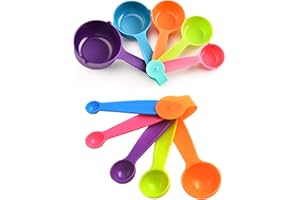 FAB4HOME Lot de 10 Cuillères Doseuses Cuillères et Tasses à Mesurer en Plastique Doseurs de Cuisine pour des Mesures Précises de Vos Ingrédients en ML et en Cup
